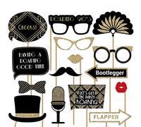 Fully Assembled Roaring 20s Photo Booth Props - Set of 30 - Black & Gold Glitter Selfie Signs - Great Gatsby Themed Party Supplies & Decorations - Cute Vintage 1920s Designs - Did we Mention no DIY