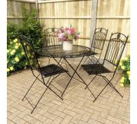 Fully Assembly Outdoor Vintage Dining Set, 4 Folding Chairs And Round Table - Ornate Wrought Iron Design, Black Antique Finish