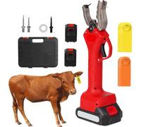 Fully Automatic Electric Livestock Ear Tagging Tool, Non-Slip Handle, Includes 3 Pins and 100 Red Tags, Efficient Animal Identification for Farms