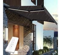 Fully Automatic Retractable Awning with LED Light, Electric Outdoor Canopy for Balcony, Deck, and Courtyard Shelter