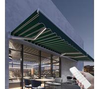 Fully Automatic Retractable Awning with LED Light, Electric Sunshade Shelter for Outdoor Deck, Balcony, and Courtyard