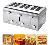 Fully Automatic Stainless Steel Toaster, 2/4/6 Slice, Extra Wide Slots, Defrost/Reheat/Cancel Functions, 7 Browning Levels for Home and Commercial Use