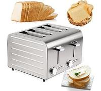 Fully Automatic Toaster, 4 Slice Auto Pop-up Stainless Steel Toaster with 7 Levels Adjustment Auto Pop-Up, 3.8Cm Independent & Extra Wide Slots for Home, Store, Hotel