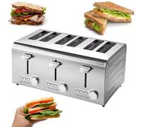 Fully Automatic Toaster, 6 Slice Toaster, Commercial Stainless Steel Toaster, 5 Browning Levels, Removable crumb tray, Defrost/Reheat/Cancel Functions, for Home, Store, Hotel