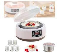 Fully Automatic Yogurt Machine, Constant Temperature Control Yogurt Fermentation, Food Grade Stainless Steel Liner, Greek Yogurt Making, Intelligent Power Off Protection (Machine+5 Cups)