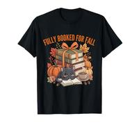 Fully Booked for Fall Pumpkin Cat Reading Books Autumn Vibes T-Shirt