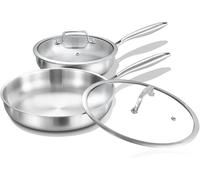 Fully Clad Tri-Ply Stainless Steel Pan Set, 24/28cm Frying Pans with Lids, Kitchen Utensils Set, PFOA&PTFE Free, Induction Hob & All Stoves Compatible, Fast Heating, Heat Retention, Energy Efficient