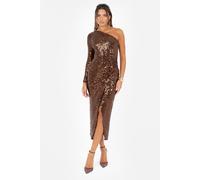 Fully Embellished One Sleeve Midaxi Dress Maya Deluxe Brown 12