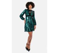 Fully Embellished Velvet Bow Detail Mini Dress Lovedrobe Green 22