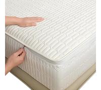 Fully Encased Zipped Mattress Protector Cover Double/Single/King size, Dust-proof Mattress Cover, Soft Washable Breathable Customizable Quilted Fitted Sheet(White,150x200+20cm)
