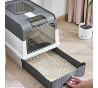 Fully Enclosed Litter Box with Lid,Large Cat Toilet Fully Enclosed,XXL Extra Large Litter Tray,Covered Kitty Kitten Litter Boxes Enclosure with Scoop,Detachable,for Cat Up to 12 lbs(White&Grey)