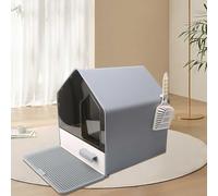 Fully Enclosed Top Entry Litter Box, Hidden Cat Toilet with Slide-Out Drawer Tray, Includes Scoop & Mat, Easy Maintenance for Cats Under 10kg, Modern Gray Design