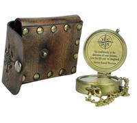 Fully Functional Antique Nautical Compass - Hand Made Brass Pocket Design for Navigation, Coronation Elizabeth Steampunk Style in Leather Case.