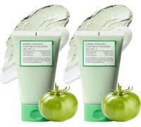 Fully Green Tomato Clay Mask Pore Cleanser, Green Tomato Clay Mask Cleanser, Korean Green Tomato Clay Mask, Deep into Pores, Removes Pore Dirt, Reduces Blackheads (2pcs)