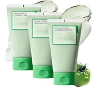 Fully Green Tomato Clay Mask Pore Cleanser, Purifying with 49% Green Tomato Extract, Korean Green Tomato Clay Mask, Sebum & Clogged Pore Care, Exfoliation, for All Skin Types (3 Pcs)