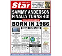 Fully Personalised 40th Birthday Card, ADD ANY NAME PLUS A MESSAGE INSIDE, For Men or Women, Born in The Year 1986, Full of Facts & Nostalgic Memories, A Great Keepsake