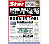 Fully Personalised 75th Birthday Card, ADD ANY NAME PLUS A MESSAGE INSIDE, For Men or Women, Born in The Year 1951, Full of Facts & Nostalgic Memories, A Great Keepsake