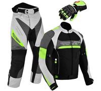 Fully Protective Motorbike Suit With Gloves Waterproof 2 Piece Full Suit in Cordura Fabric and CE Approved Armours - Jacket+Trouser+Glove All Season (Green, M - 38 Chest / 32 Waist + Free Gloves)
