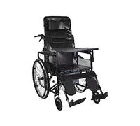 Fully Reclining Toilet Wheelchair High Back Manual with Headrest and Dining Table Folding Shower Chair for Bathroom Mobility Device for Adults Disability