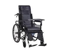 Fully Reclining Toilet Wheelchair High Back Manual with Headrest and Dining Table Folding Shower Chair for Bathroom Mobility Device for Adults Disability