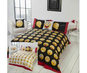 Fully Reversible Fun Emoji Faces Novelty Duvet Cover Bedding Set BLACK / WHITE