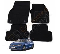Fully Tailored Car Mats for Volkswagen VW Polo MK6 2018-2021, Set of 4 Floor Mats, Black with Black Trim with 4 Safety Clips by Connected Essentials