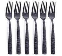 FULLYWARE Matte Black Dinner Fork Set of 6, 8.0 inches Stainless Steel Black Silverware, Metal Hammered, Satin Finish