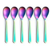 FULLYWARE Matte Rainbow Demitasse Espresso Spoons, Stainless Steel Satin Finish Coffee Spoons, Mini Teaspoons, Sugar Spoons, 4.7-inch, Set of 6