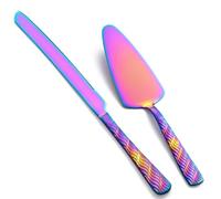 FULLYWARE Rainbow Cake Cutting Set, Stainless Steel Cake Knife and Server, Cake Pie Cutter Set for Wedding, Birthday, Party