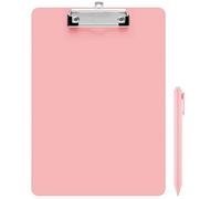 Fulmoon 1 Sets Pink Plastic Clipboards Include 1 Pcs Black Ink Pink Pens Lightweight Standard A4 Letter Size Office Clip Board with Pen Holder Low Profile for Back to School Nurse Teacher 12 x 8.58