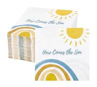 Fulmoon 100 Pcs Here Comes The Son Baby Shower Decorations Napkins Disposable Rainbow Paper Napkins Cocktail Party Napkins Boho Sun Party Decorations for Boys Kids Birthday Supplies