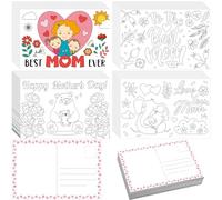 Fulmoon 100 Pcs Mother's Day Color Your Own Cards from Kids 4 Styles 4 x 6 Inch Flower Heart Bear Elephant Love Mom Happy Mother's Day Postcards Greeting Activity DIY Crafts Gifts