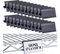Fulmoon 120 Pcs Wire Shelf Label Holders Plastic Wire Rack Label Holder 3 L x 1.25 H Price Tag Shelf Clips on Compatible with Metro 1-1/4in Shelves, Black
