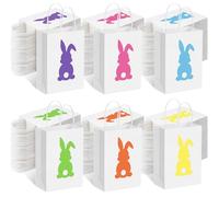 Fulmoon 120 Pieces Easter Gift Bags Bulk Assorted Kraft Paper Gift Bags with Handle Bunny Printed Holiday Goodie Wrapping for Easter Presents Eggs Hunting Party Favor Supplies Decor (White)