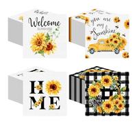 Fulmoon 200 Pieces Summer Sunflower Cocktail Napkins Disposable Floral Dessert Paper Napkins Bulk Sunshine Decoupage Beverage Towel for Summer Sun Party Dinner Decorative