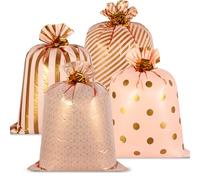 Fulmoon 4 Pcs 48 Inch Jumbo Gift Bag Extra Large Bags with Pull Flowers, Plastic Giant Gift Oversized Wrapping for Wedding Birthday Baby Shower (Golden Pattern,Pink Gold)