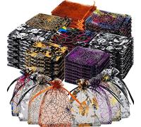 Fulmoon 400 Pcs Halloween Organza Bags 4 x 6 Inches Spider Web Print Halloween Drawstring Small Gift Bags for Trick or Treat Party Favor Gift Candy Snacks Jewelry