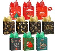 Fulmoon 48 Pcs Christmas Gift Bags Bulk with Tissue Paper 8.3 x 6 x 3.1 Inch Small Christmas Kraft Gift Bags with Handle Reusable Xmas Party Favor Decoration (Festive)