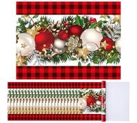 Fulmoon 50 Pcs Christmas Paper Placemats 12'' x 16'' Disposable Place Mats Decorative Xmas Placemats Buffalo Plaid Christmas Ball Table Mats for Parties Luncheon Dinner Decoration