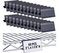 Fulmoon 60 Pcs Wire Shelf Label Holders Plastic Wire Rack Label Holder 3 L x 1.25 H Price Tag Shelf Clips on Compatible with Metro 1-1/4in Shelves, Black