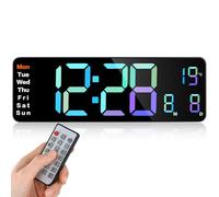 Fuloon 13-Inch Digital Wall Clock With Large Display, Adjustable Brightness LED, Remote Control, Countdown, Date, Week, Temperature (Plug-In)