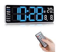 Fuloon 13 inch Large Digital Wall Clock, 12/24H Digital Alarm Clock with Remote Control, Countdown Gym Timer with Date, Week, Temperature, Adjustable Brightness (Plug In Electricity)