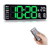 Fuloon 13 inch Large Digital Wall Clock, Alarm Clock with Remote Control, Countdown Gym Timer, Date, Week, Temperature, Adjustable Brightness (Plug In Electricity)