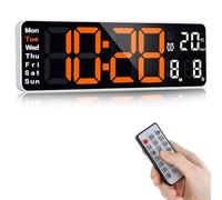 Fuloon 13 inch Large Digital Wall Clock, Digital Alarm Clock, 12/24H Digital Clock with Remote Control, Countdown Gym Timer with Date, Week, Temperature, Adjustable Brightness (Plug In Electricity)