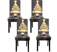 Fuloon 4 Pack Father Christmas Santa Super Fit Stretch Spandex Removable Washable Dining Chair Protector Cover Seat Slipcover for Hotel,Dining Room,Ceremony,Banquet Wedding Party
