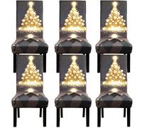 Fuloon 6 Pack Father Christmas Santa Super Fit Stretch Spandex Removable Washable Dining Chair Protector Cover Seat Slipcover for Hotel,Dining Room,Ceremony,Banquet Wedding Party