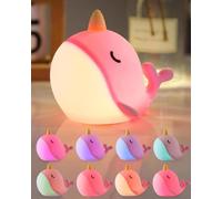 Fuloon Cute Whale Night Light for Children, Soft Silicone Night Lamp for Bedroom, USB Rechargeable Night Lights Whale Lamp, Multi Colour Changing Touch Lights for Nursery, Gift for Kids and Toddlers