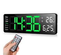 Fuloon Digital Wall Clock, 13 inch Large Display Adjustable Brightness LED Digital Clock with Remote Control, Countdown Clock with Date, Week, Temperature(Plug In Electricity)