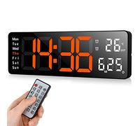 Fuloon Digital Wall Clock, 13 inch Large Display Digital Alarm Clock, Adjustable Brightness LED Digital Clock with Remote Control, Countdown Clock with Date, Week, Temperature(Plug In Electricity)