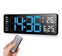 Fuloon Digital Wall Clock - 13 inch Large Display With Adjustable LED Brightness, Remote Control, Countdown Timer, Date, Week and Temperature (Plug in Electricity)